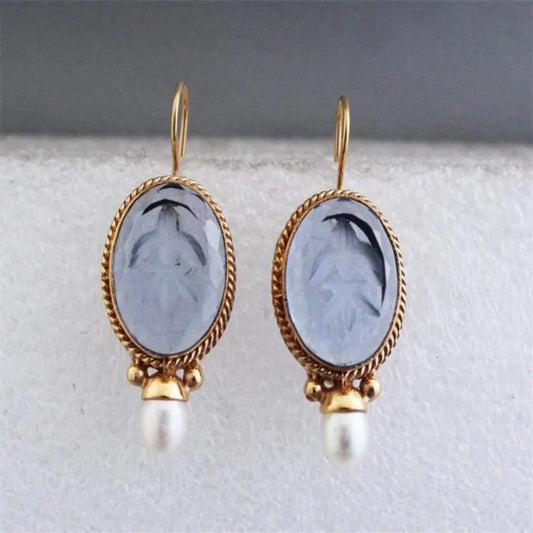 Vintage Blue Gem Pearl Earrings - Diane Jewelry