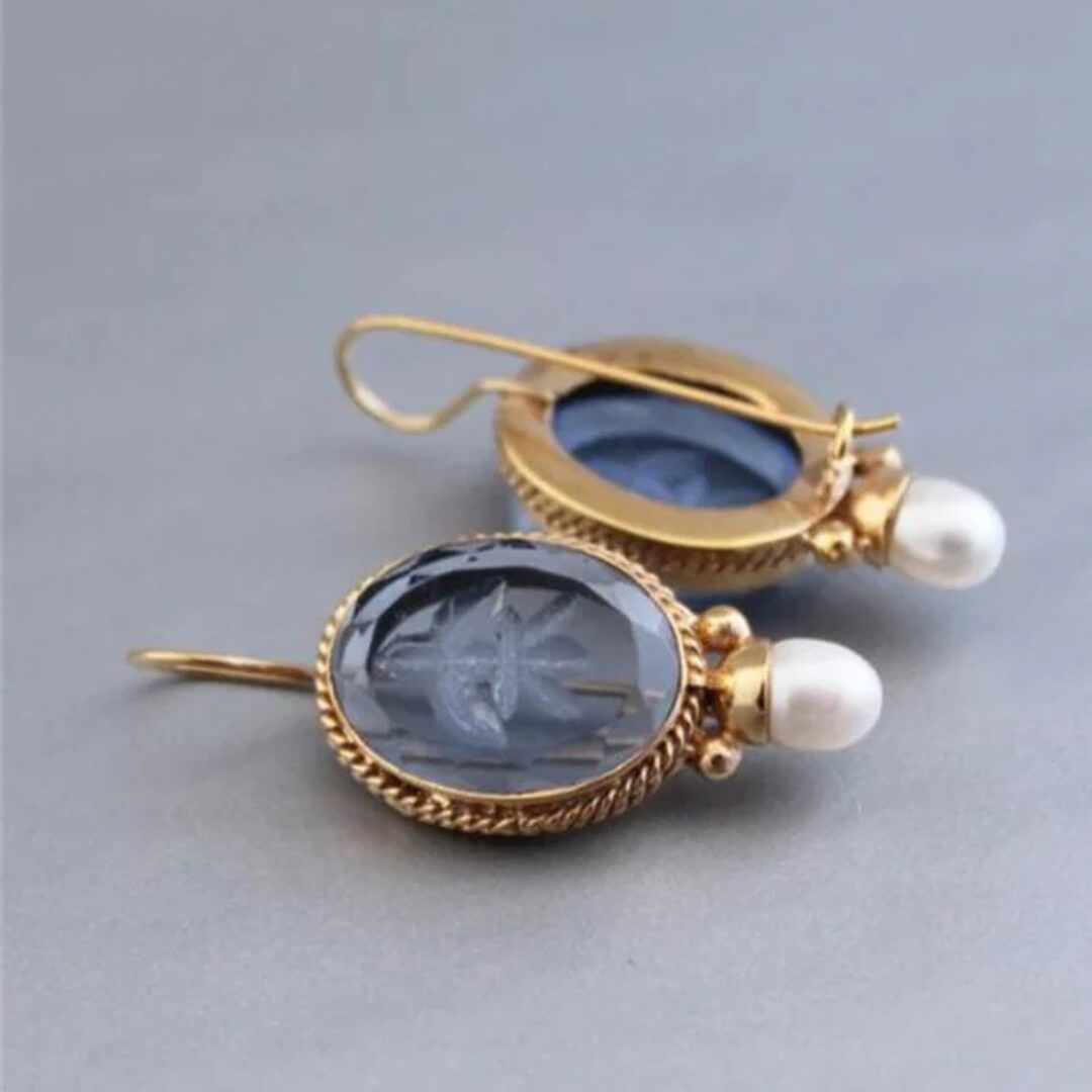 Vintage Blue Gem Pearl Earrings - Diane Jewelry