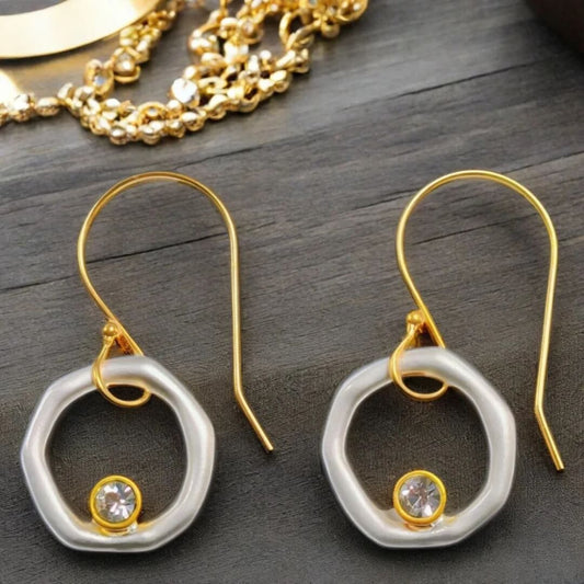 Gold Silver Diamond Hook Earrings - Diane Jewelry