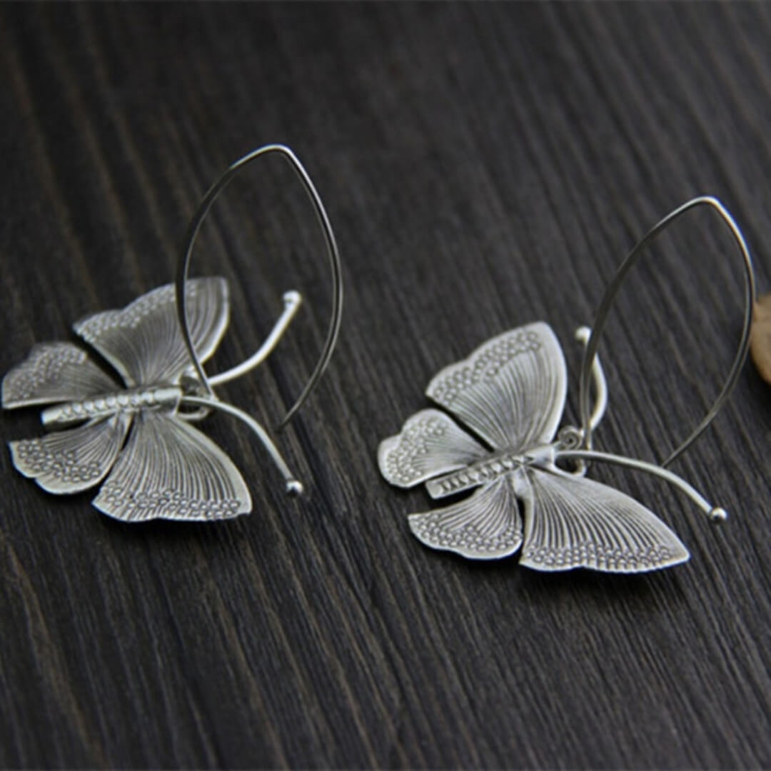 Vintage Silver Butterfly Drop Earrings - Diane Jewelry