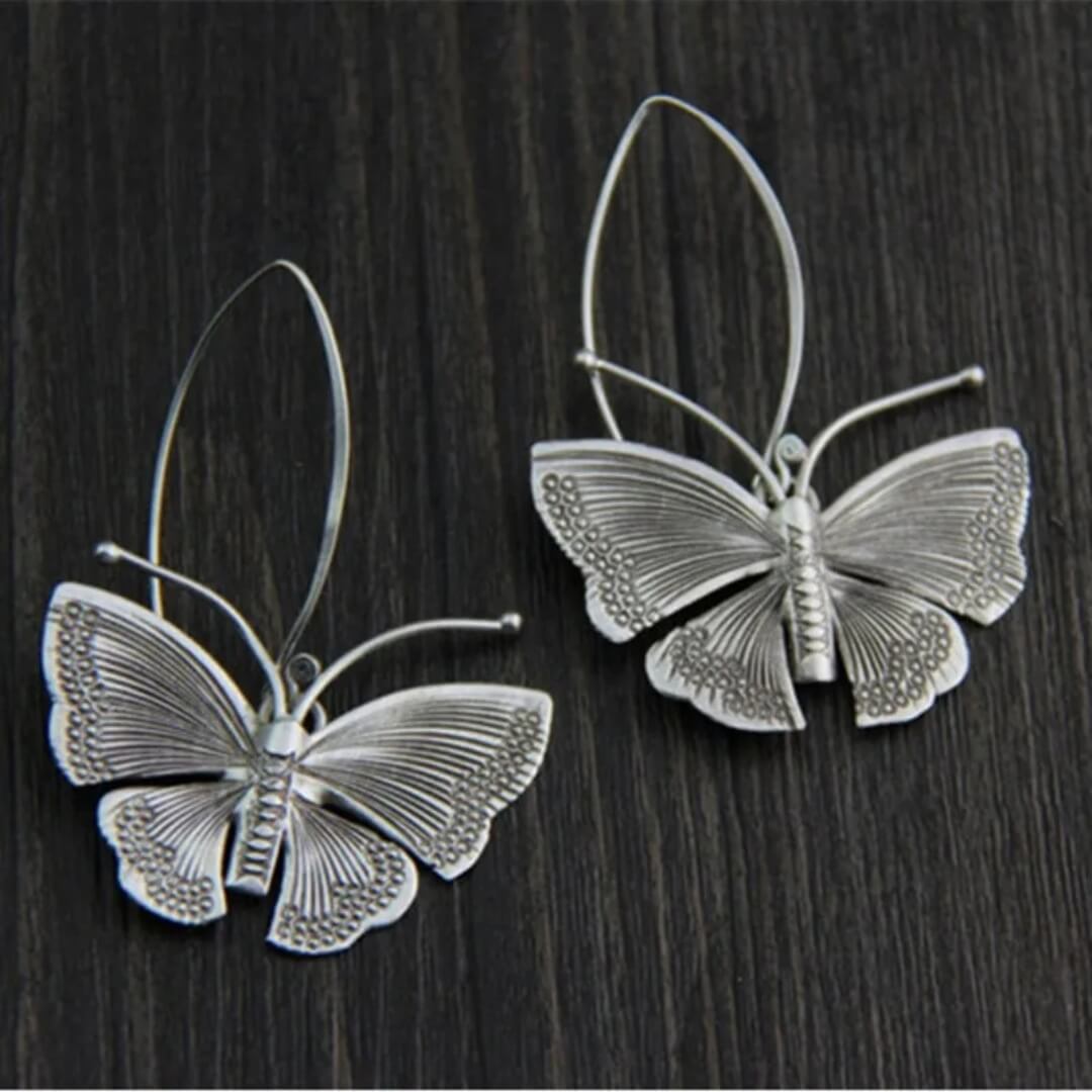 Vintage Silver Butterfly Drop Earrings - Diane Jewelry