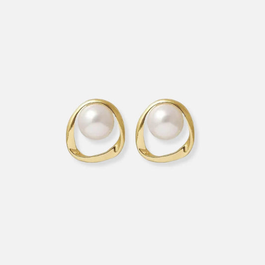 Gold Irregular Pearl Stud Earrings - Diane Jewelry