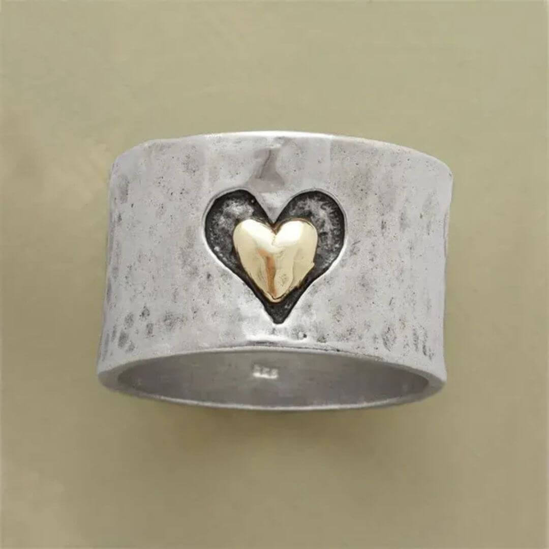 Rustic Silver Gold Heart Ring - Diane Jewelry