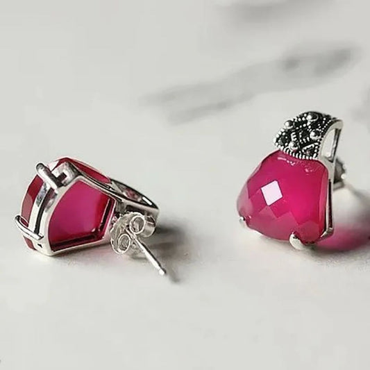 Red Gem Vintage Stud Earrings - Diane Jewelry