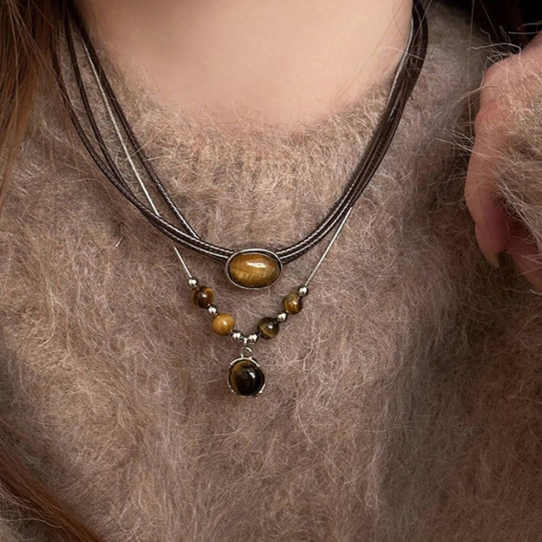 Tiger Eye Layered Pendant Necklace - Diane Jewelry