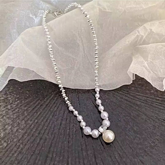 Silver Pearl Beaded Choker Necklace - Diane Jewelry