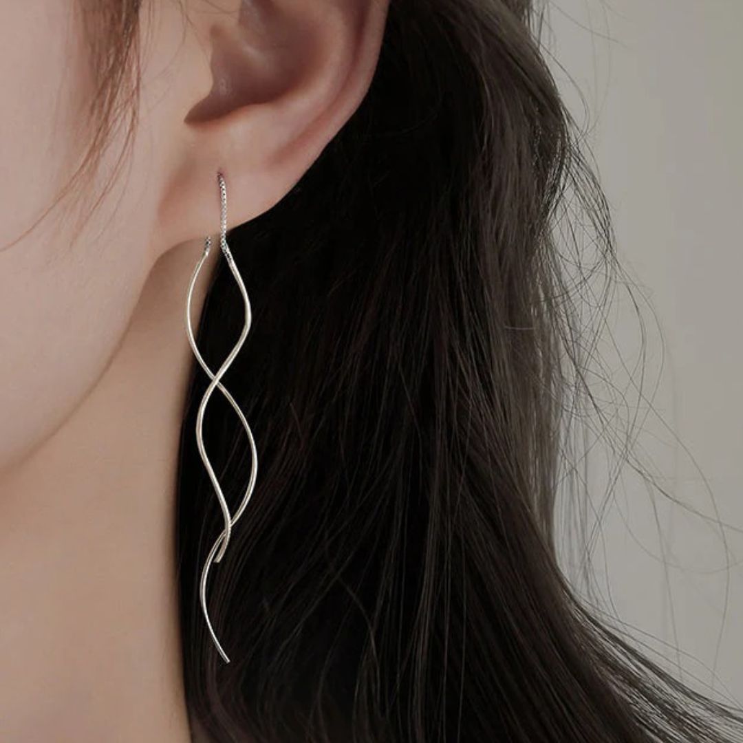 Twisted Silver Long Drop Earrings - Diane Jewelry