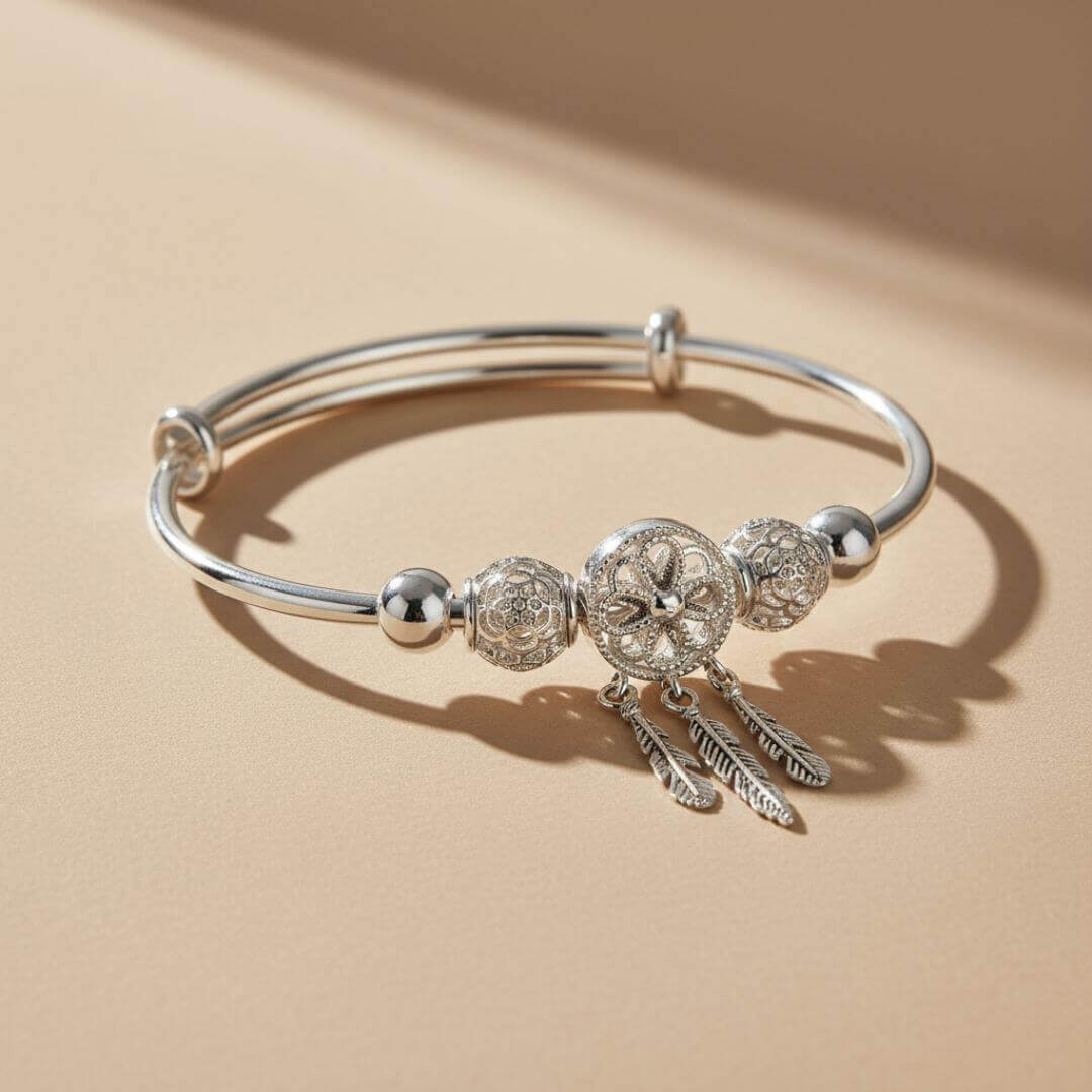 Silver Dreamcatcher Charm Bangle Bracelet Emma & Noah Jewelry
