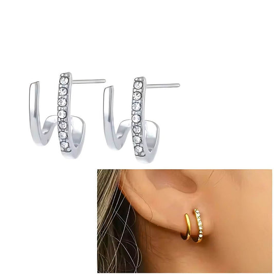 Gold Double Hoop Stud Earrings - Diane Jewelry