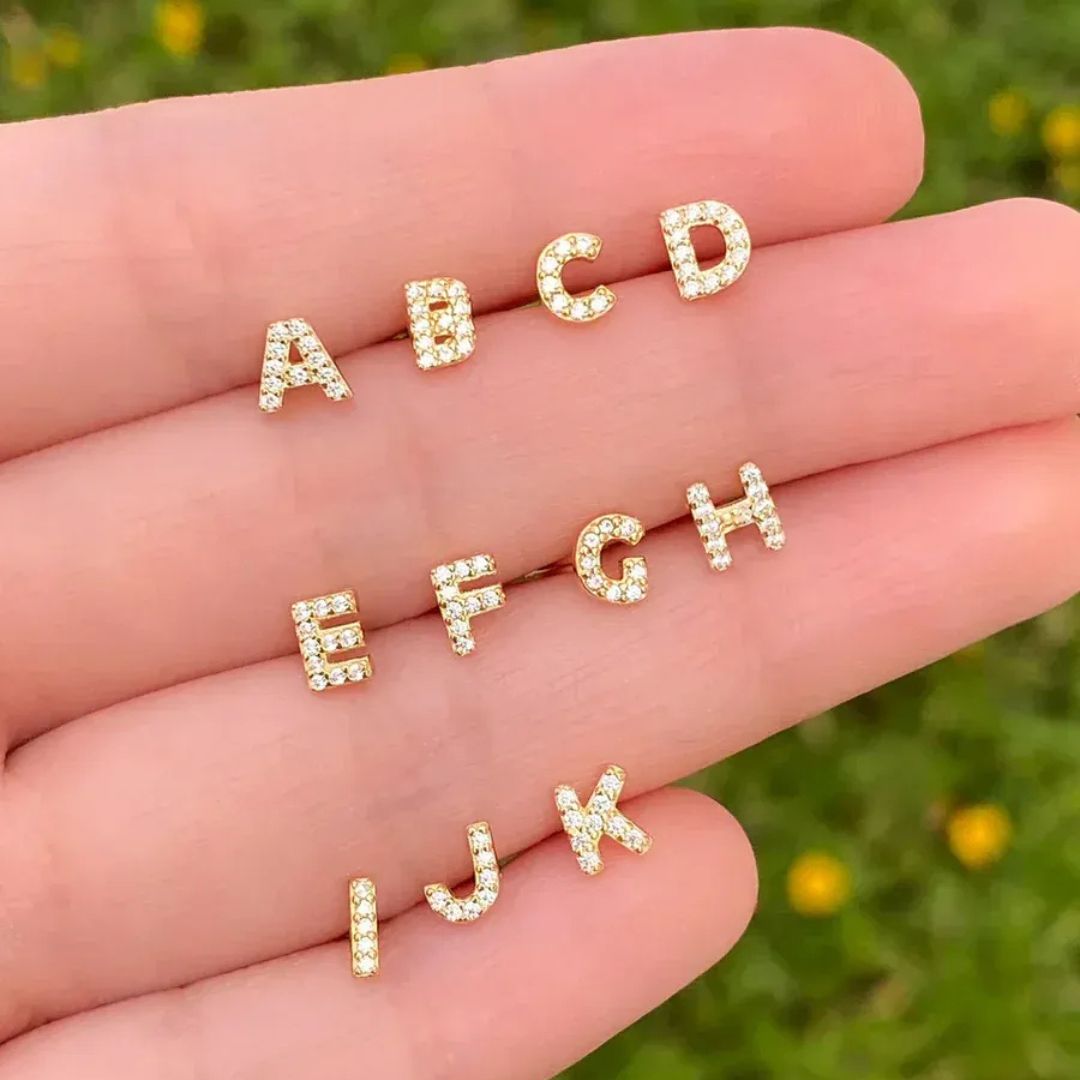 Personalized Initial Stud Earrings Gold - Diane Jewelry