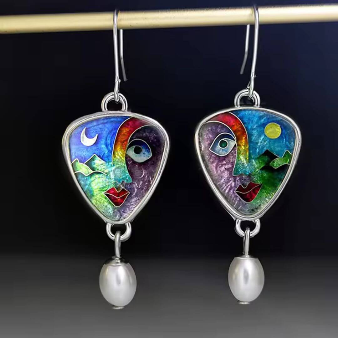 Abstract Face Enamel Drop Earrings - Diane Jewelry