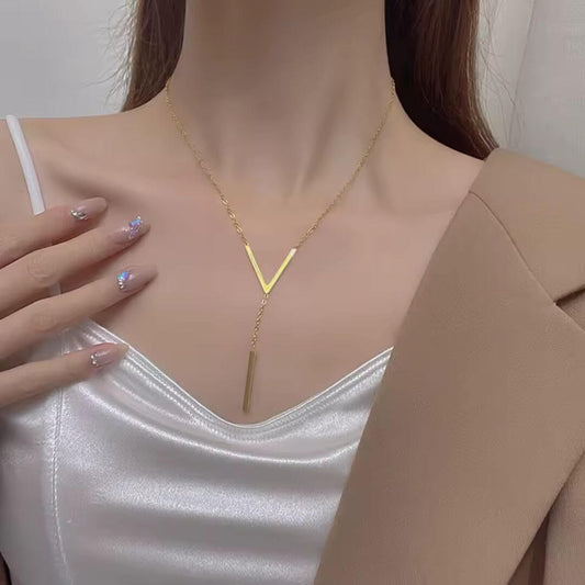 Gold Geometric Y Drop Necklace - Diane Jewelry