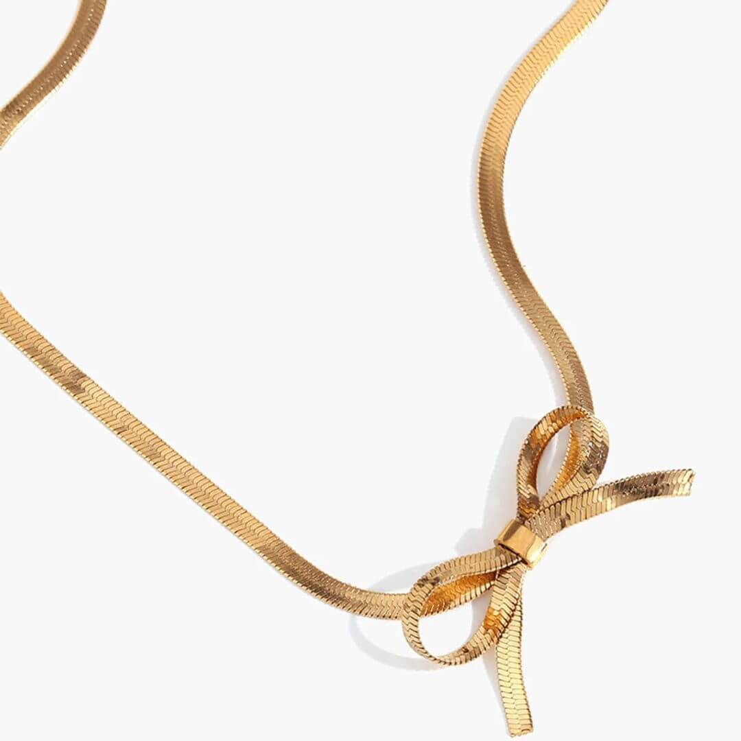 Gold Bow Ribbon Chain Necklace - Diane Jewelry