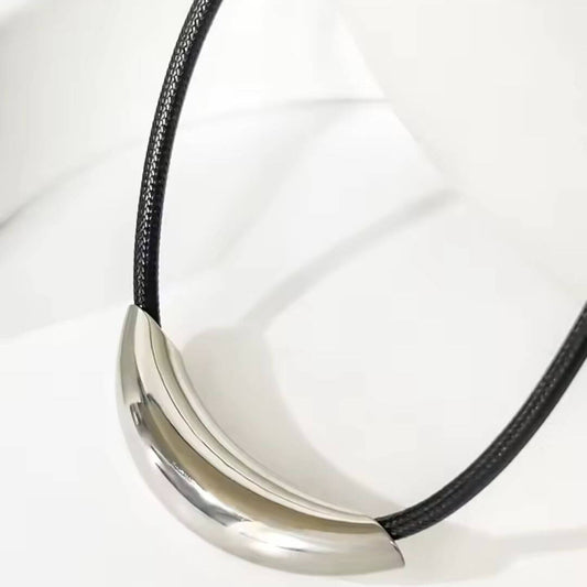 Gold Crescent Pendant Leather Necklace - Diane Jewelry