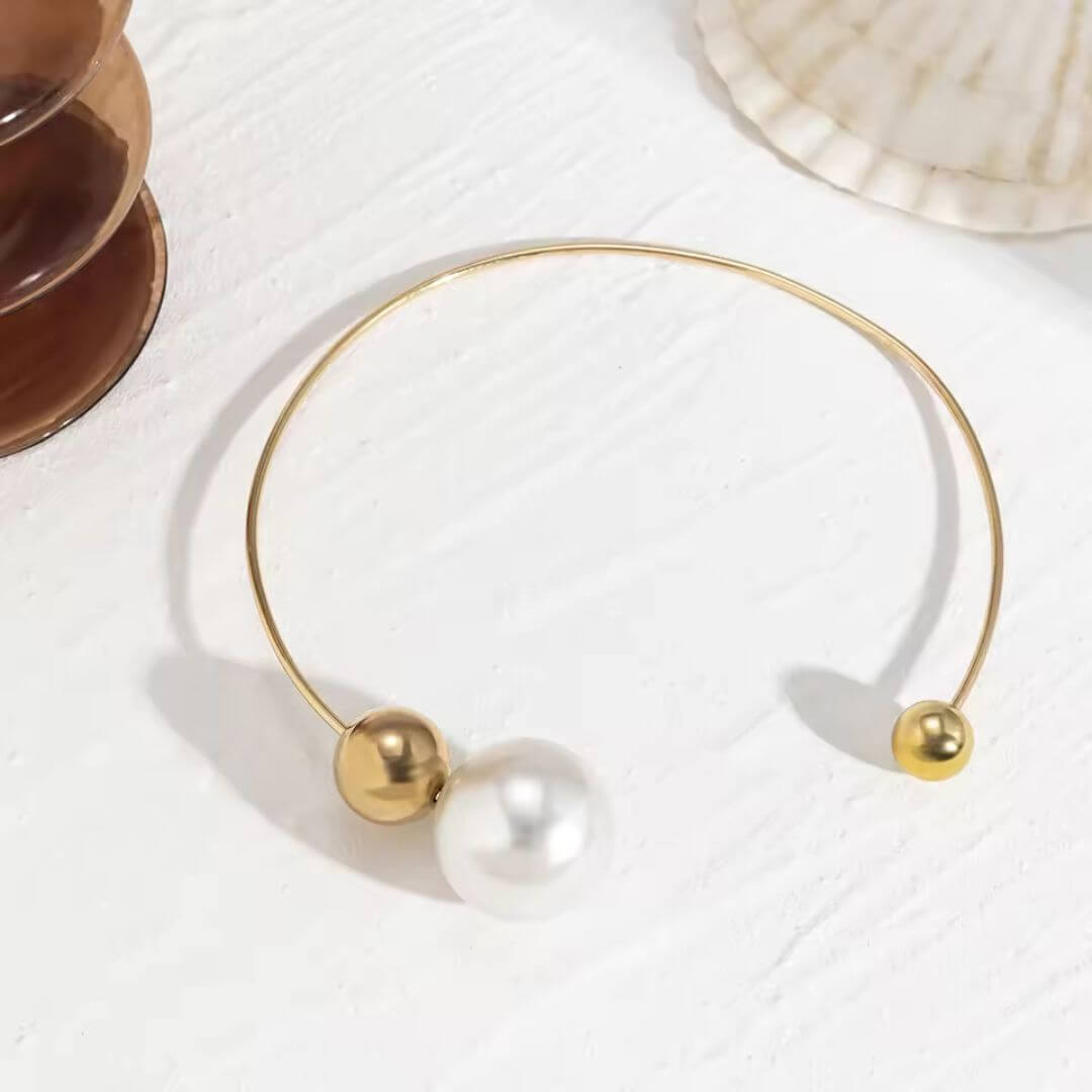 Gold Open Collar Pearl Necklace - Diane Jewelry