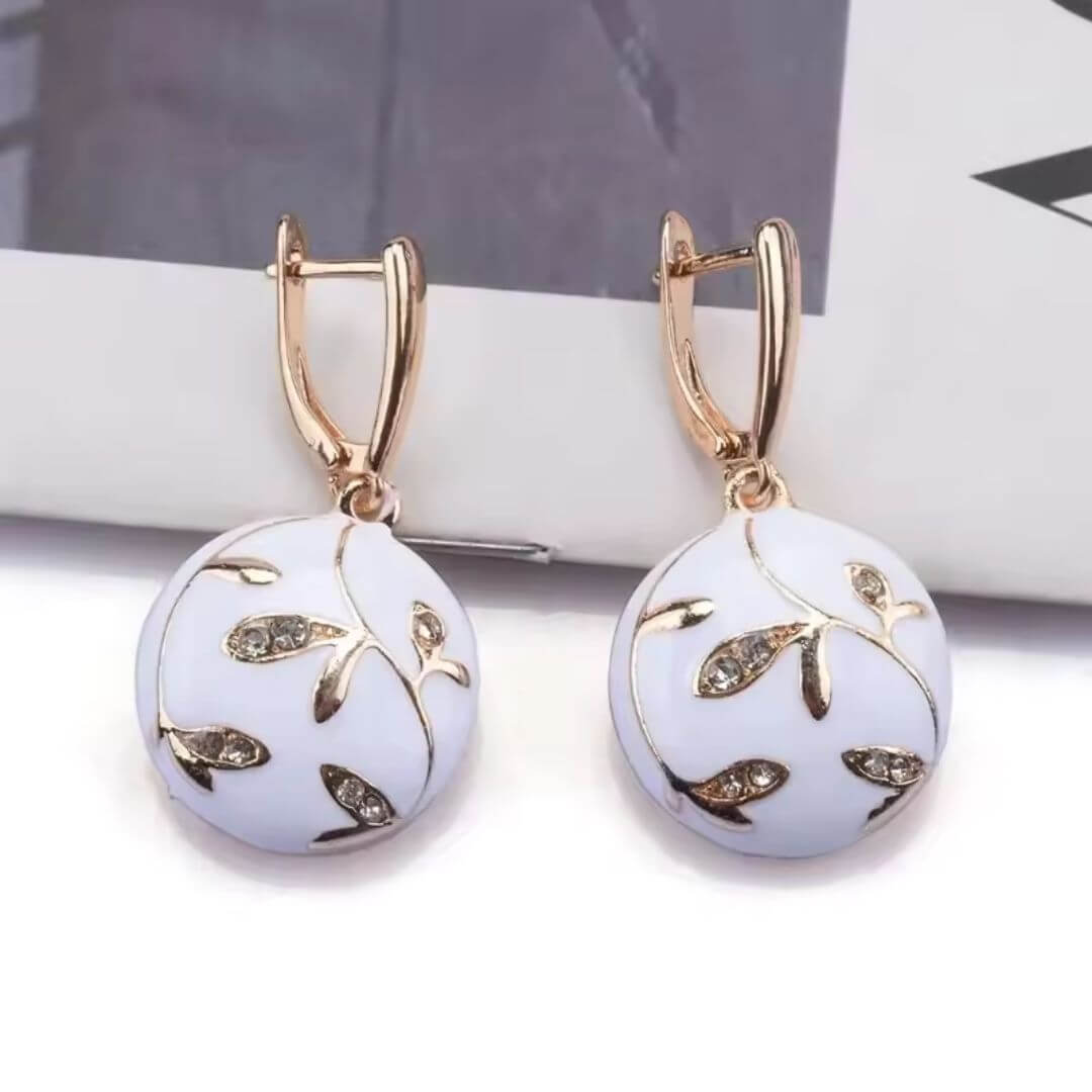 White Enamel Leaf Drop Earrings - Diane Jewelry