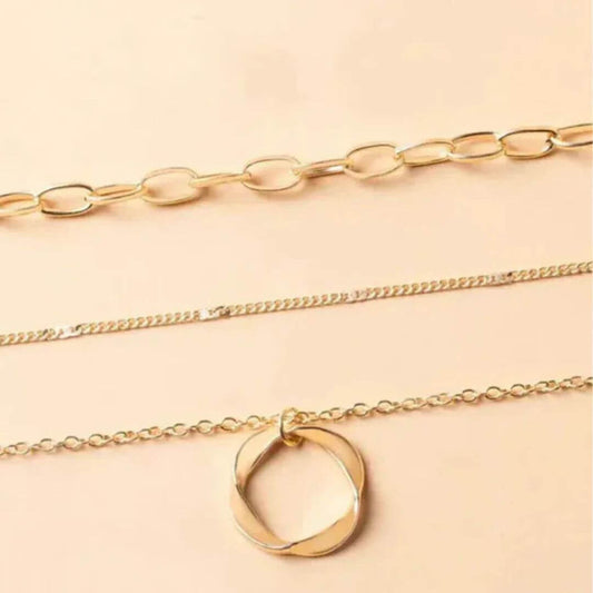 Gold Layered Circle Pendant Necklace - Diane Jewelry