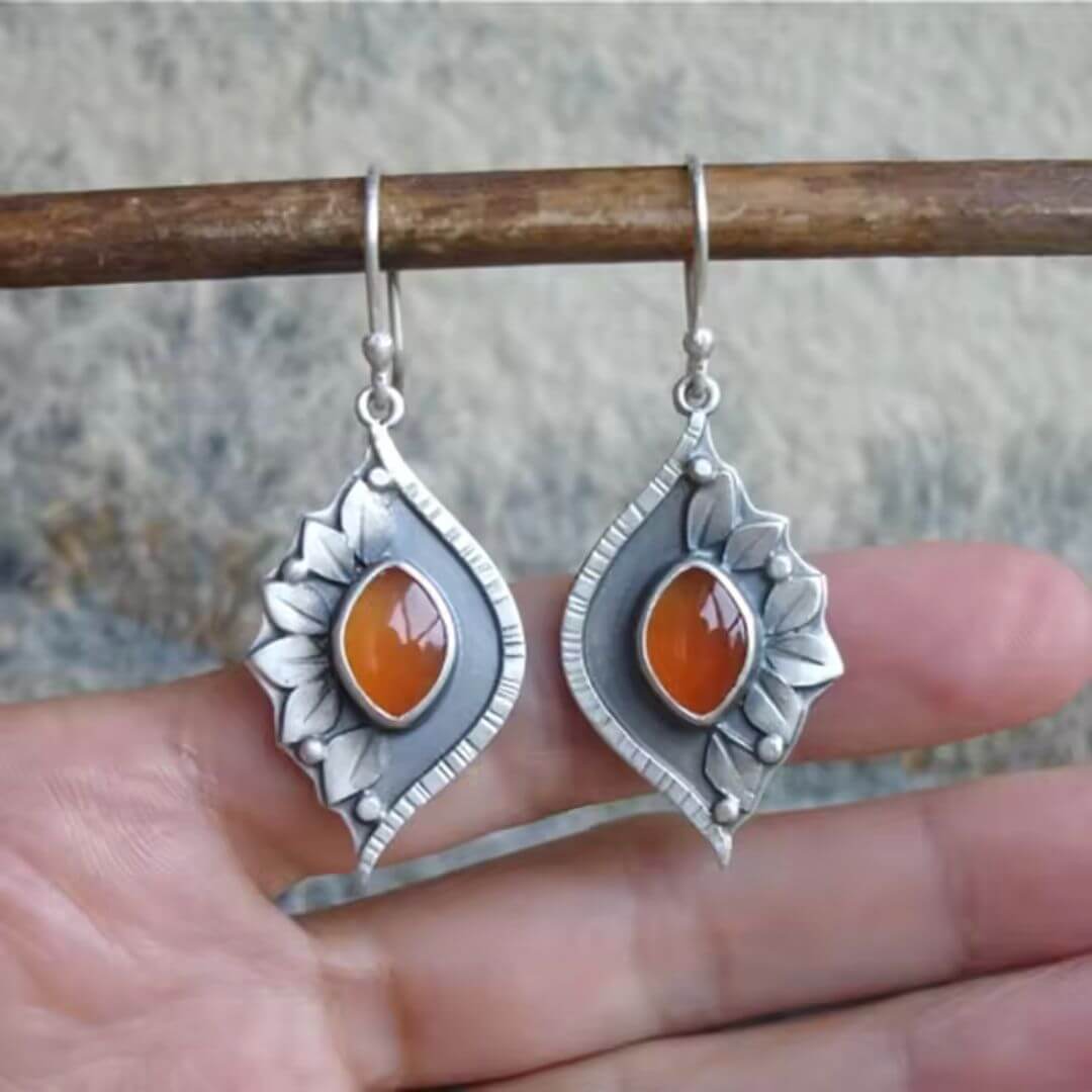 Carnelian Boho Silver Drop Earrings - Diane Jewelry