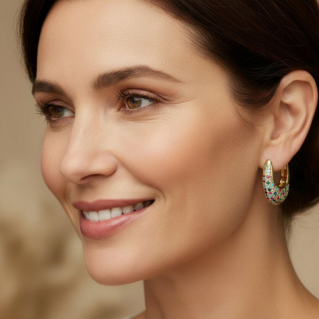 Gold Multicolor Crystal Hoop Earrings Emma & Noah Jewelry