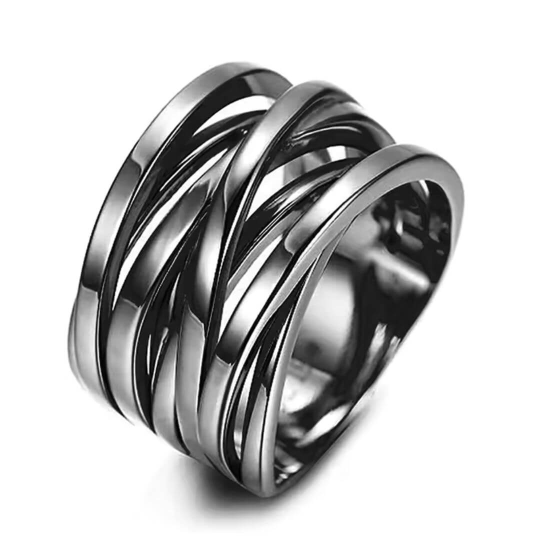 Silver Geometric Wide Band Ring - Diane Jewelry