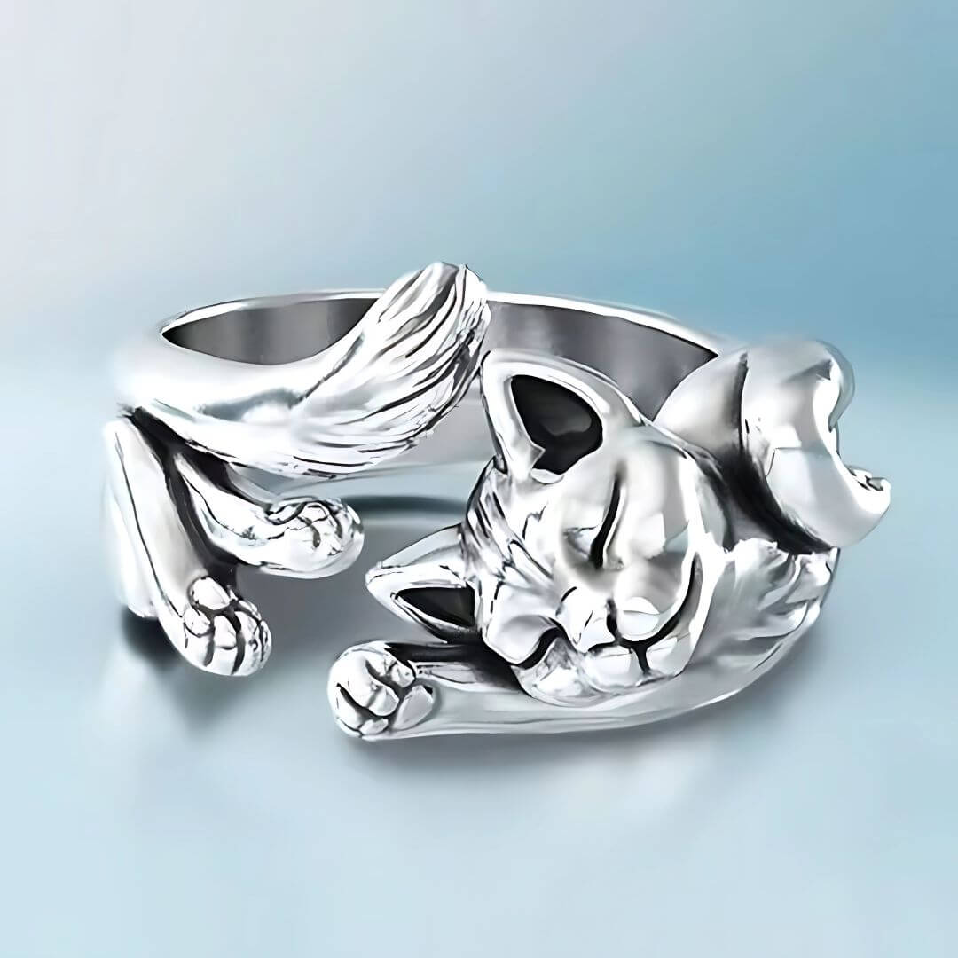Adjustable Silver Cat Wrap Ring - Diane Jewelry