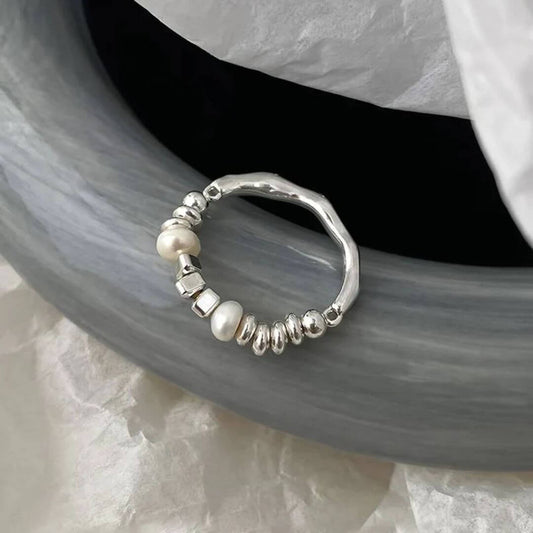 Organic Silver Ring with Pearls - Diane Jewelry
