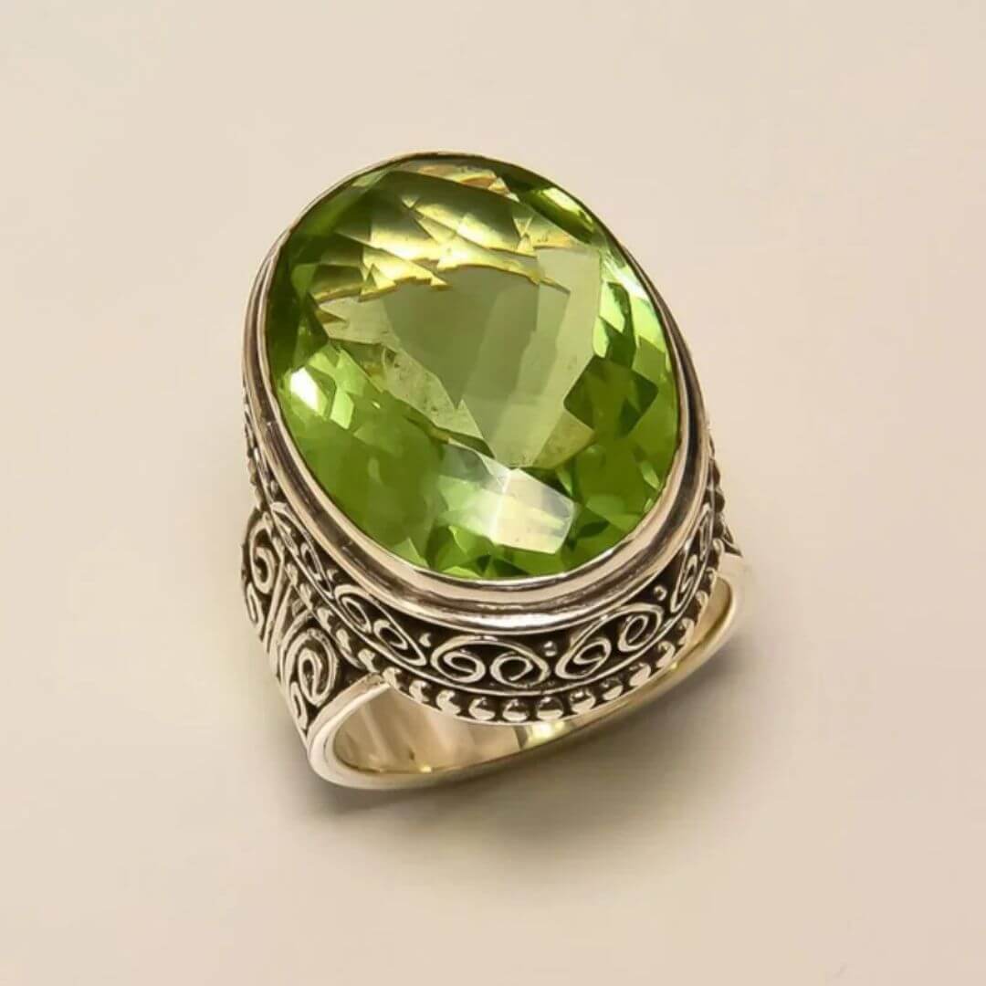 Vintage Green Stone Statement Ring - Diane Jewelry