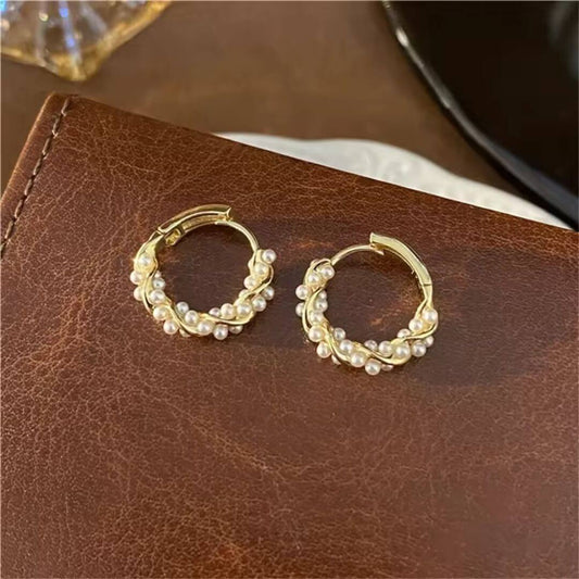 Pearl Gold Hoop Earrings - Diane Jewelry