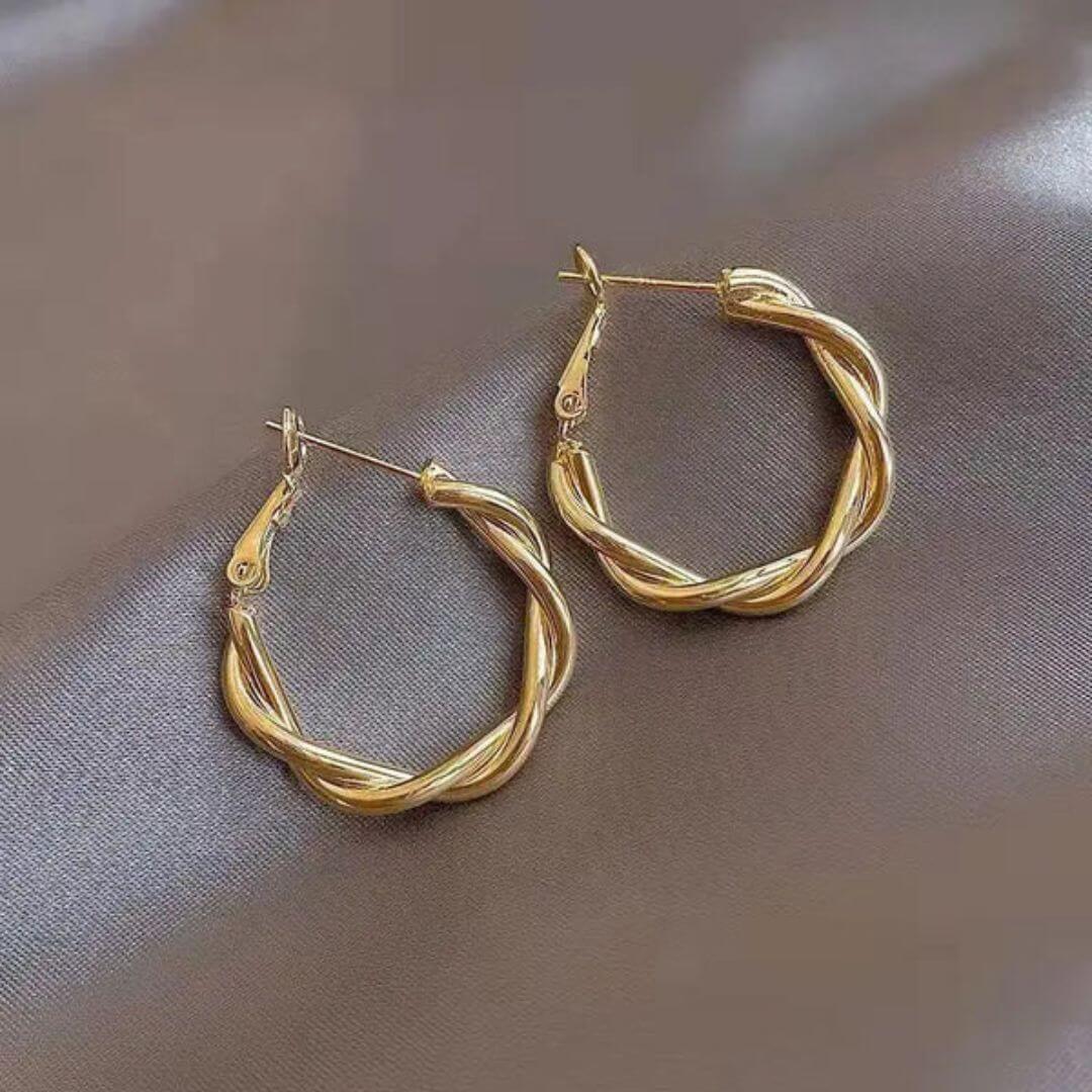 Gold Twisted Chunky Hoop Earrings - Diane Jewelry
