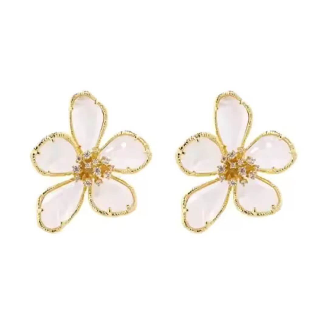 Crystal Flower Gold Statement Earrings - Diane Jewelry