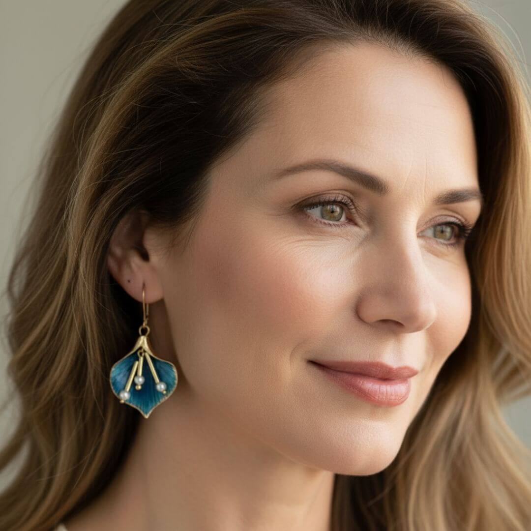 Blue Floral Pearl Drop Earrings Emma & Noah Jewelry