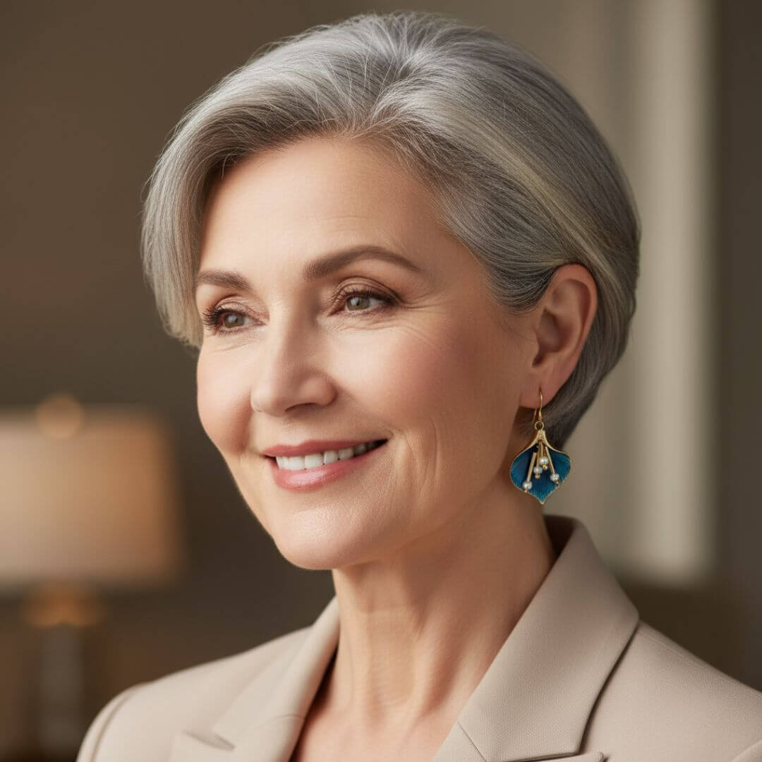 Blue Floral Pearl Drop Earrings Emma & Noah Jewelry