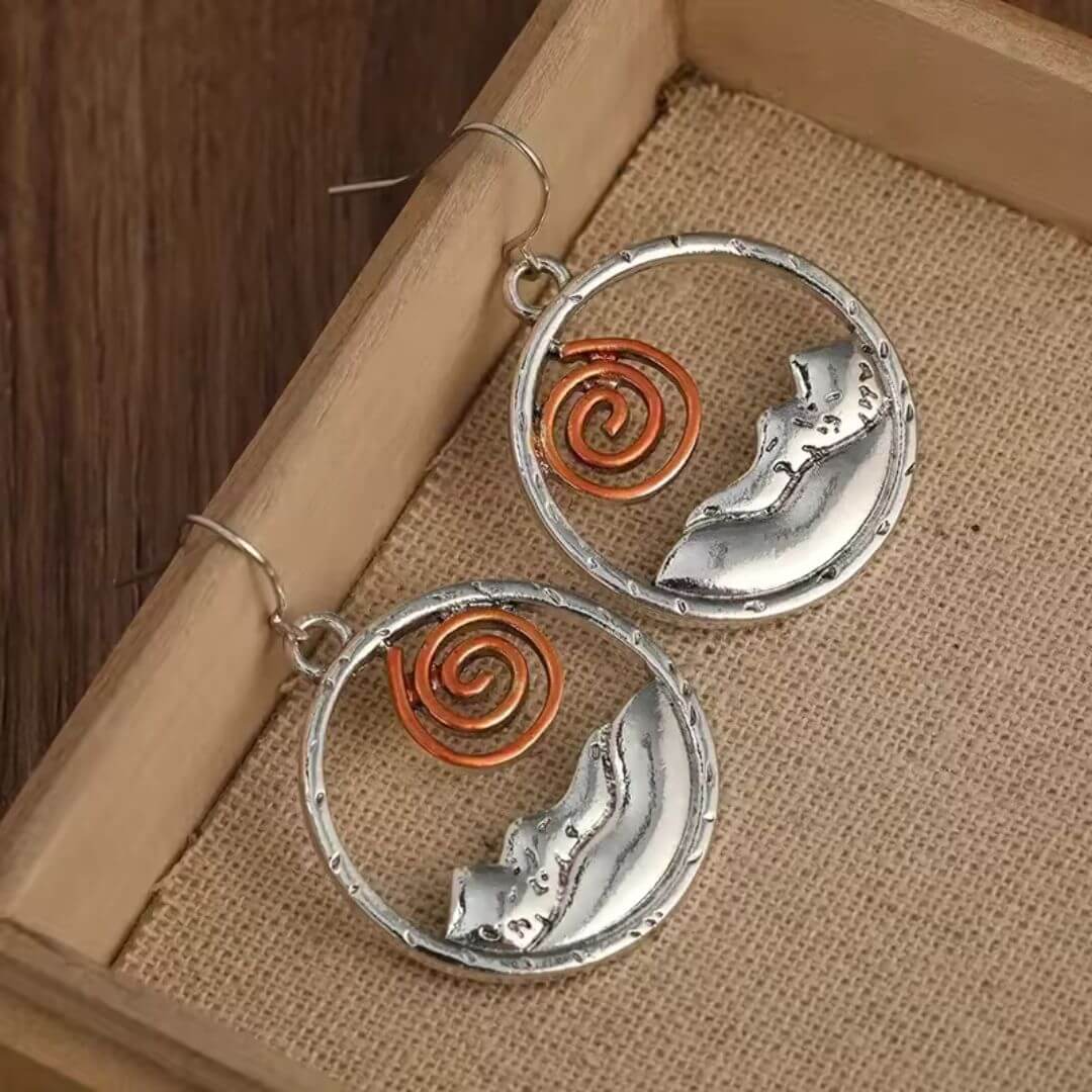 Copper Silver Mountain Sun Earrings - Diane Jewelry