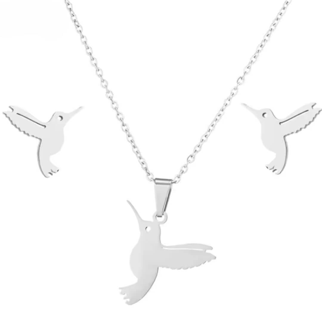 Gold Hummingbird Necklace Earring Set - Diane Jewelry