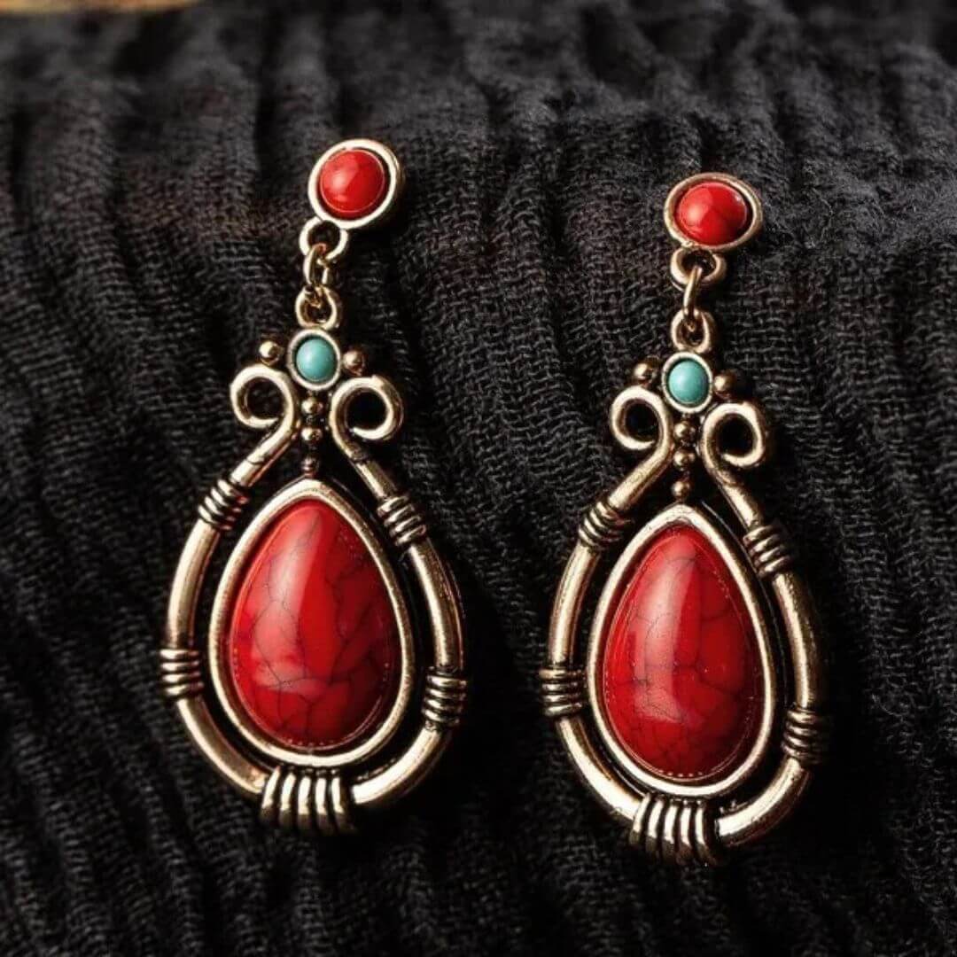 Bohemian Red Teardrop Dangle Earrings - Diane Jewelry