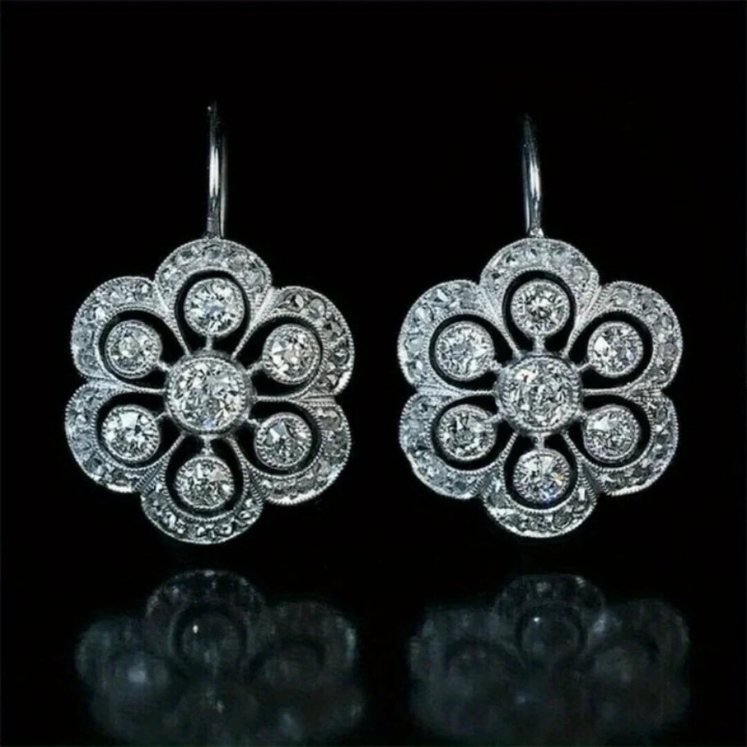 Vintage Flower Crystal Drop Earrings - Diane Jewelry
