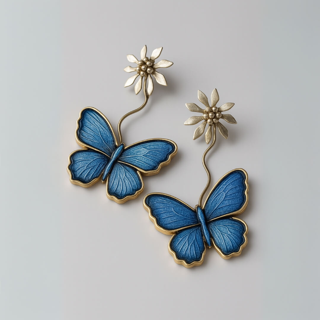 Blue Butterfly Flower Drop Earrings - Diane Jewelry