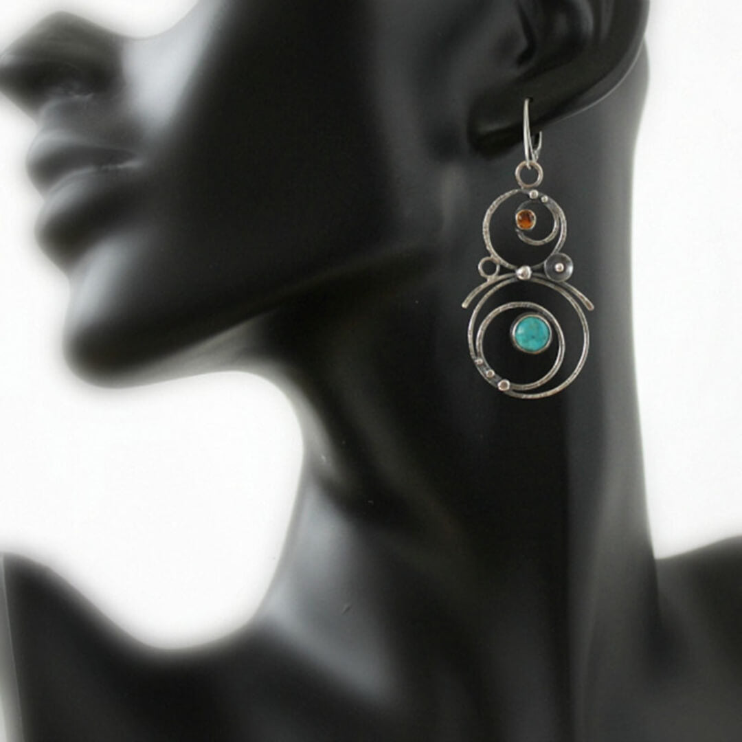 Boho Turquoise Silver Dangle Earrings - Diane Jewelry