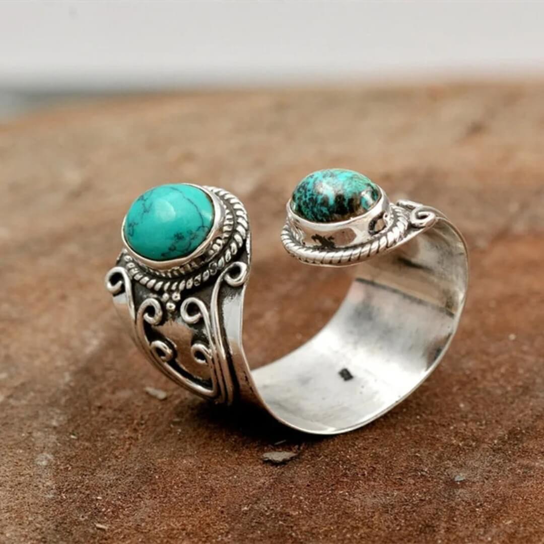 Vintage Turquoise Boho Adjustable Ring - Diane Jewelry
