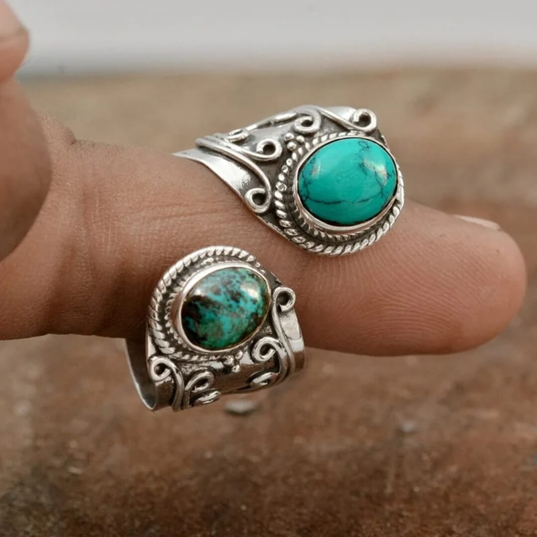 Vintage Turquoise Boho Adjustable Ring - Diane Jewelry