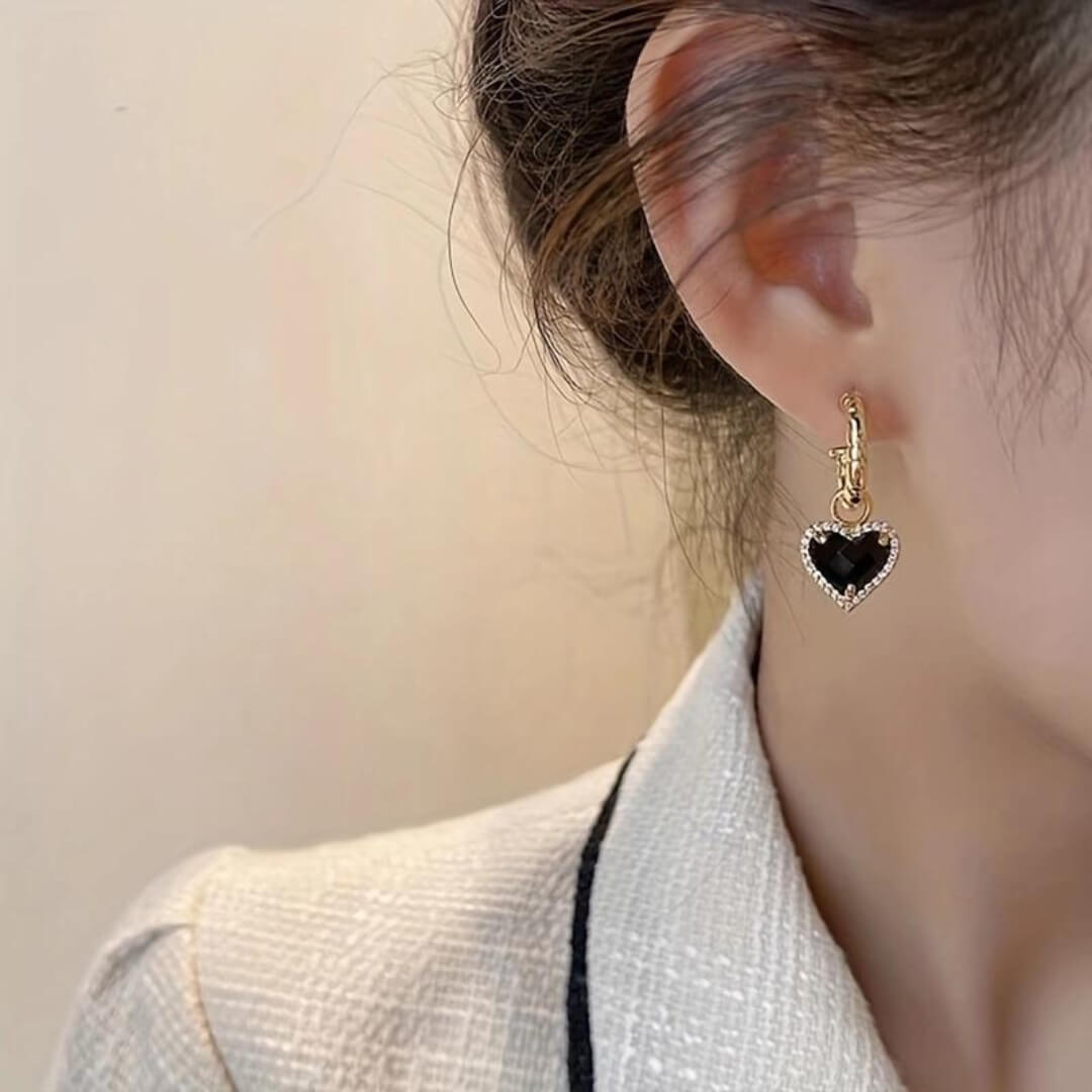 Black Heart Hoop Earrings - Diane Jewelry