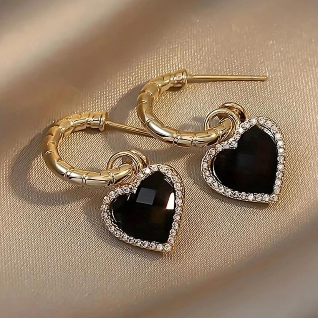 Black Heart Hoop Earrings - Diane Jewelry