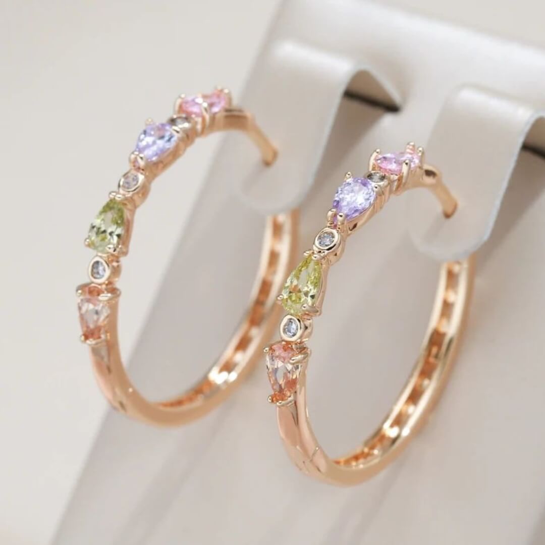 Colorful Gemstone Rose Gold Hoops - Diane Jewelry