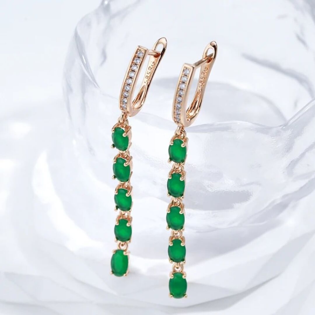 Elegant Long Green Drop Earrings - Diane Jewelry