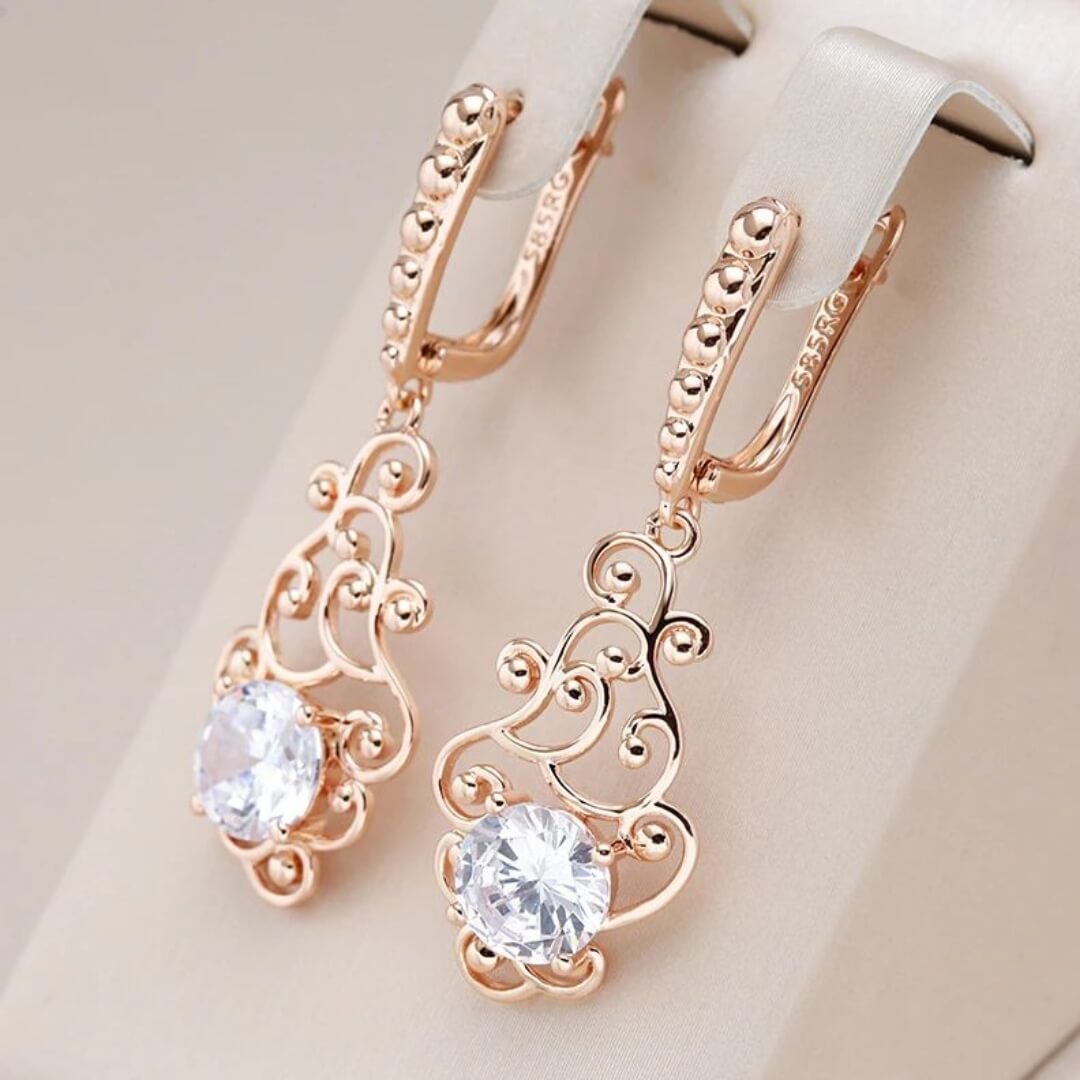 Vintage Drop Earrings with Crystals - Diane Jewelry