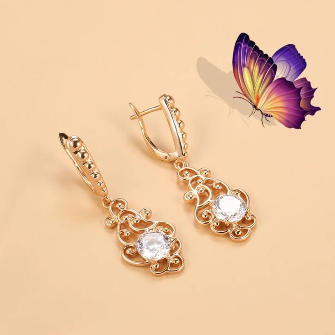 Vintage Drop Earrings with Crystals - Diane Jewelry