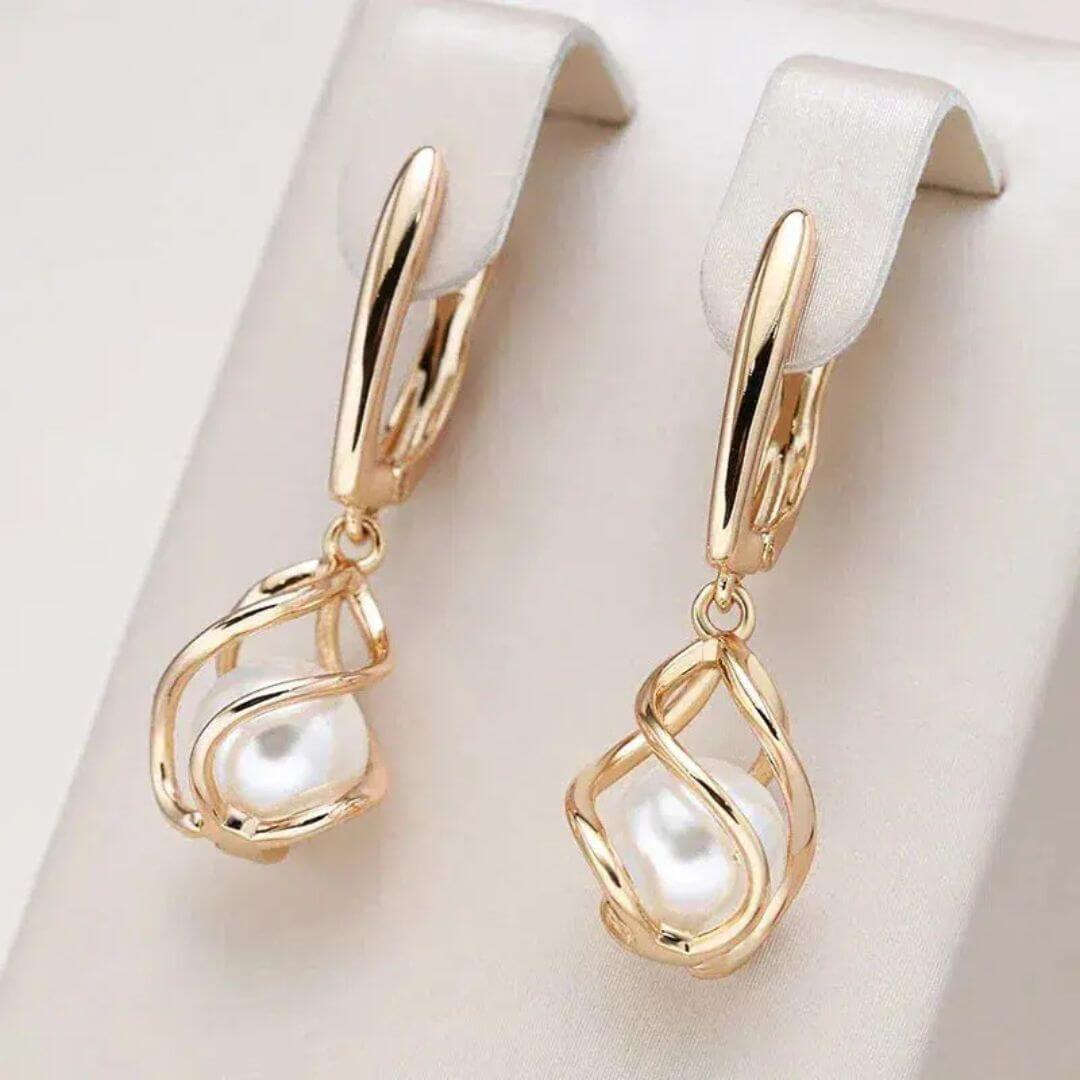 Gold Pearl Drop Swirl Earrings - Diane Jewelry