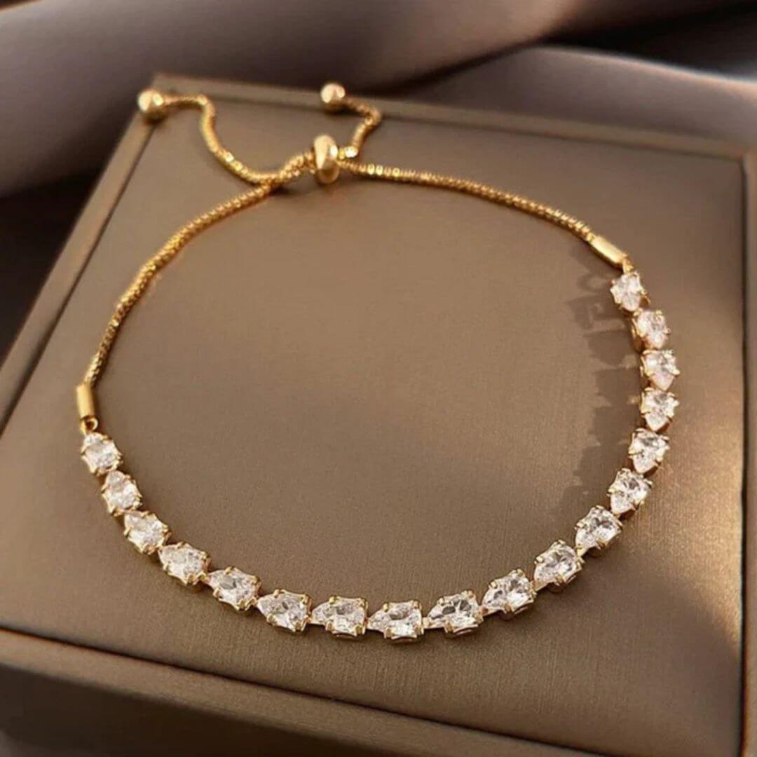 Gold Adjustable Crystal Tennis Bracelet - Diane Jewelry