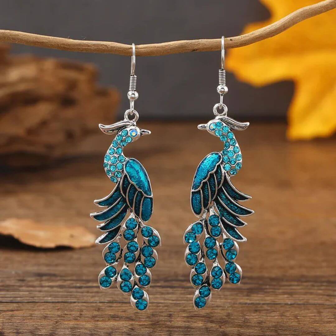 Blue Peacock Crystal Dangle Earrings - Diane Jewelry