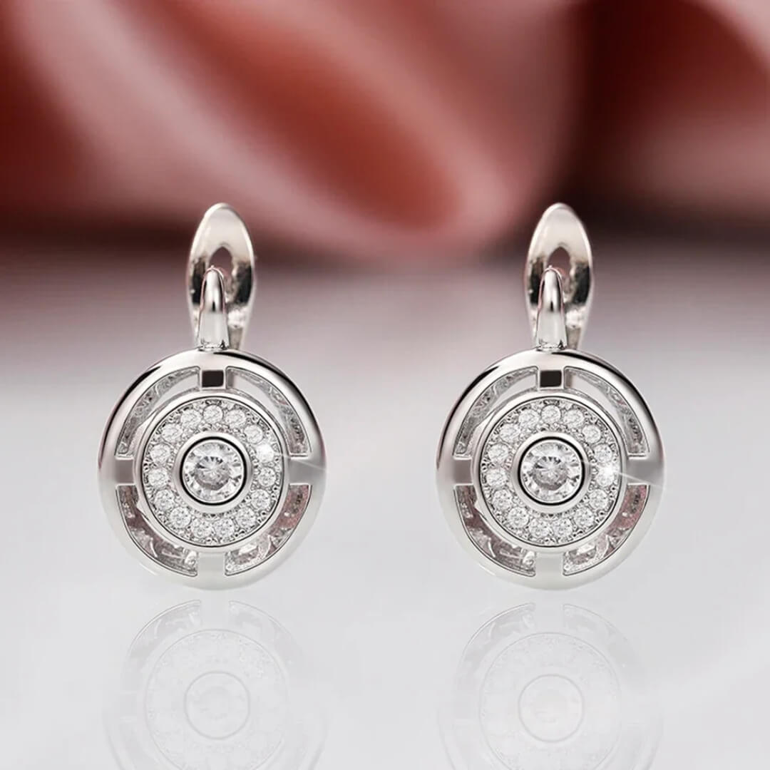 Silver Round Crystal Earrings - Diane Jewelry